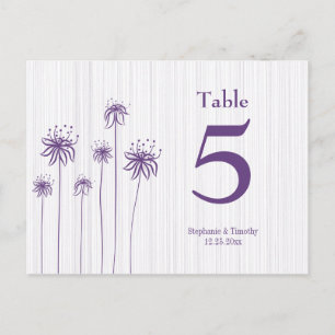 Plum purple floral stripes wedding table number postcard