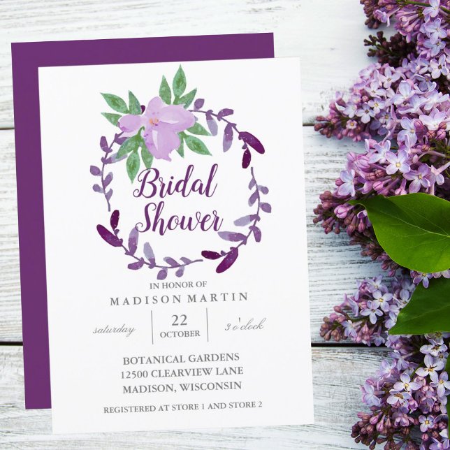 Plum Purple Floral Vine Simple Chic Bridal Shower Invitation (Creator Uploaded)