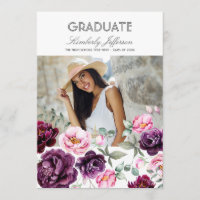 Plum Purple Floral Watercolor Photo Graduation