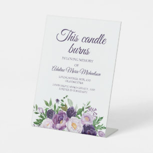 Plum Purple Floral Wedding This Candle Burns Pedestal Sign