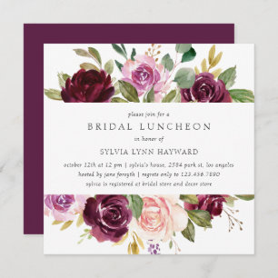 Plum Purple Flowers Fall Floral Bridal Luncheon Invitation