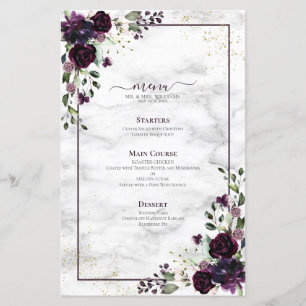 Plum Purple Gold Floral Watercolor Marble Wedding