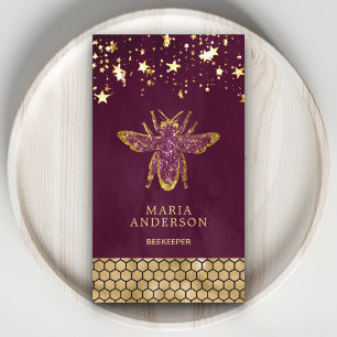Plum Purple Gold Glitter Honey Bee Beekeeper Business Card