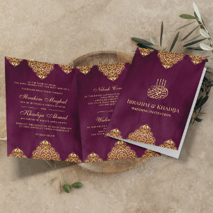 Plum Purple Gold Islamic Motif Muslim Wedding Invitation