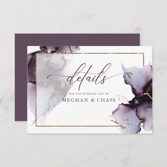 Plum Purple Gold Marble Abstract Watercolor Enclosure Card (Front/Back)