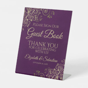 Plum Purple & Gold Please Sign our Guest Book Sign