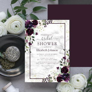 Plum Purple Gold Watercolor Marble Bridal Shower Invitation