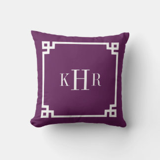 Plum Purple Greek Key Border Custom Monogram Cushion