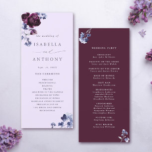 Plum Purple & Indigo Blue Elegant Floral Wedding  Programme