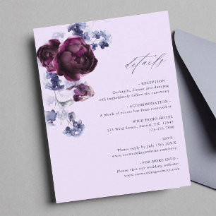 Plum Purple & Indigo Blue Floral Wedding Details Enclosure Card