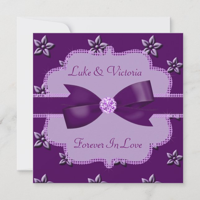 Plum Purple Island Flowers & Rhinestones Wedding Invitation (Front)