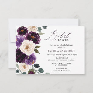 Plum Purple Ivory Eggplant Floral Bridal Shower Invitation