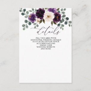 Plum Purple Ivory Eggplant Floral Wedding Enclosure Card