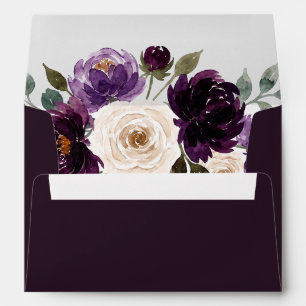 Plum Purple Ivory Eggplant Floral Wedding Envelope