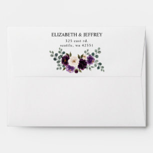 Plum Purple Ivory Eggplant Floral Wedding Envelope