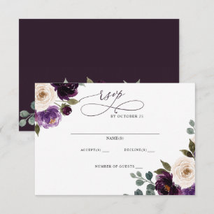 Plum Purple Ivory Eggplant Floral Wedding RSVP Card