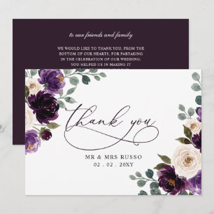 Plum Purple Ivory Eggplant Floral Wedding Thank You Card