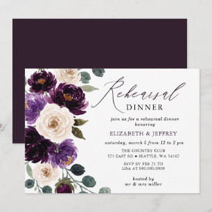 Plum Purple Ivory Eggplant Rehearsal Dinner  Invitation
