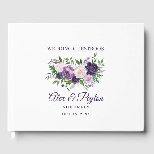 Plum Purple Lavender Floral White Wedding Guest Book
