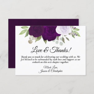 Plum Purple & Lavender Roses Simple Boho Wedding Thank You Card