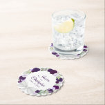 Plum Purple & Lavender Wreath of Roses Wedding Paper Coaster<br><div class="desc">These beautiful coasters will add the perfect festive touch to your wedding reception. They feature a beautiful hand painted watercolor design with a floral wreath in shades of purple, violet, lavender, and plum. The roses and flowers are surrounded by sprigs of eucalyptus leaves and greenery with a beautiful white bow...</div>