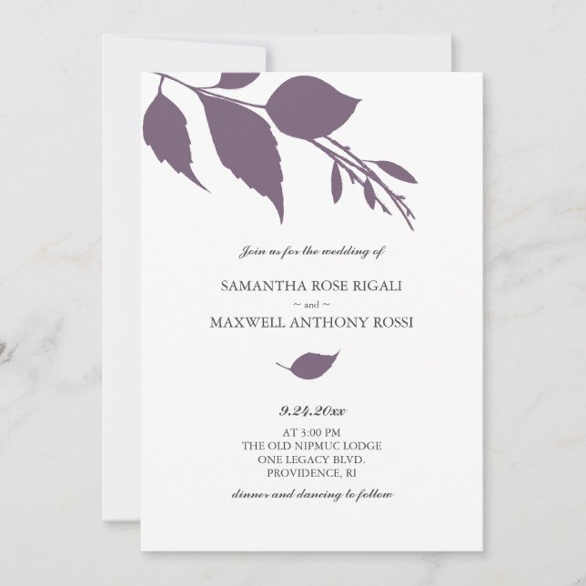 Plum Purple Leaf Wedding Invitation (Front)