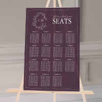 Plum Purple Leafy Crest Monogram Wedding Seating