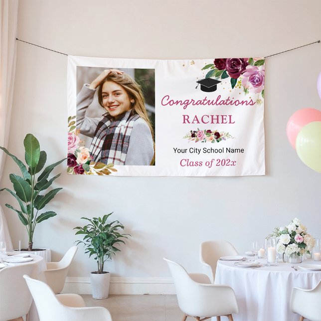 Plum Purple Lilac Floral Graduate Graduation Party Banner (Creator Uploaded)