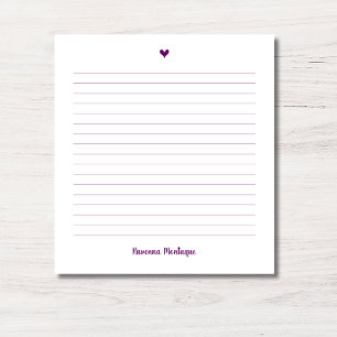 Plum Purple Little Heart Handwritten Name Lined Notepad