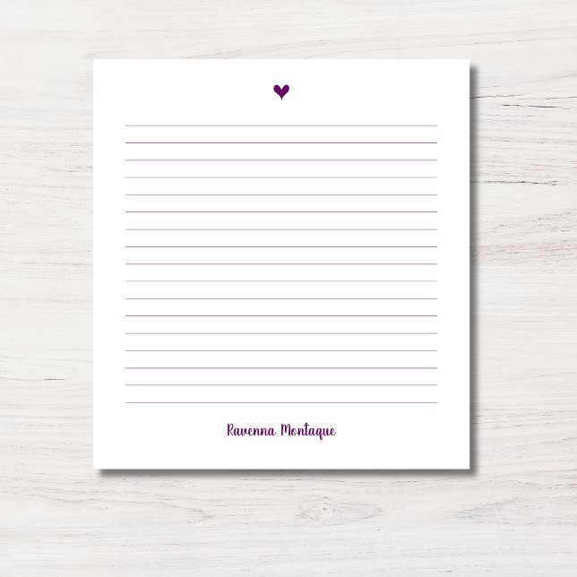 Plum Purple Little Heart Handwritten Name Lined Notepad (Creator Uploaded)