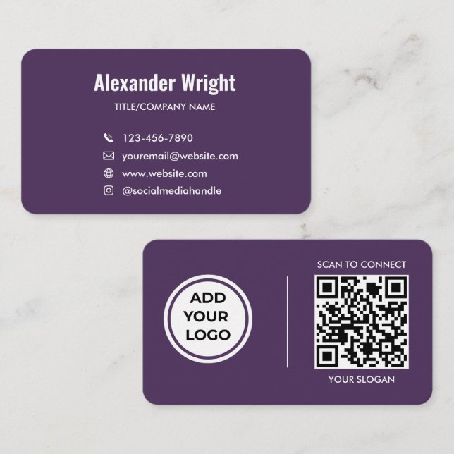 Plum  Purple Logo Scan Code Contact Business Card  (Front/Back)