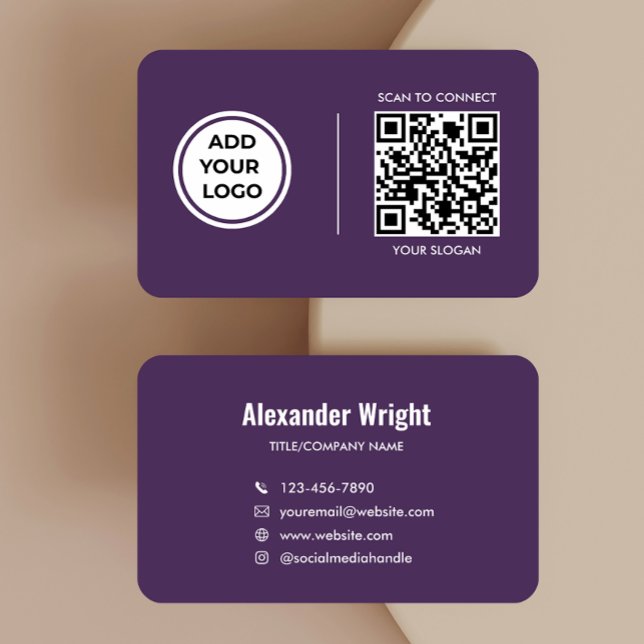 Plum  Purple Logo Scan Code Contact Business Card  (Creator Uploaded)