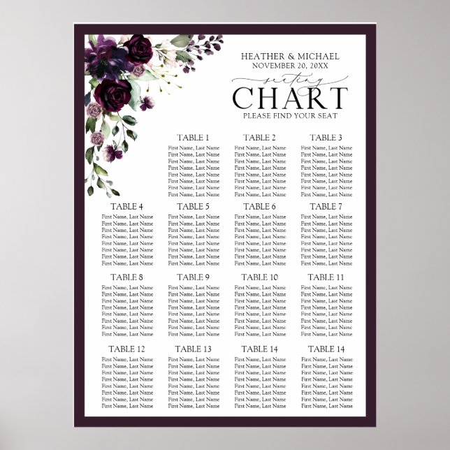 Plum Purple Mauve Floral Reception Seating Poster (Front)