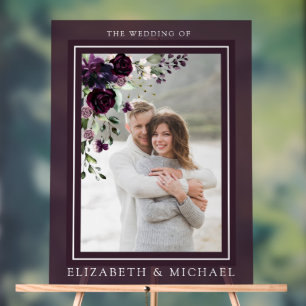 Plum Purple Mauve Floral Watercolor Photo Wedding Acrylic Sign