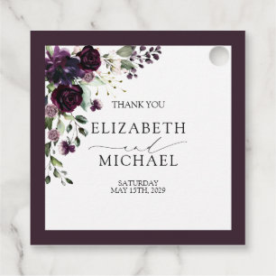 Plum Purple Mauve Floral Watercolor Script Wedding Favour Tags