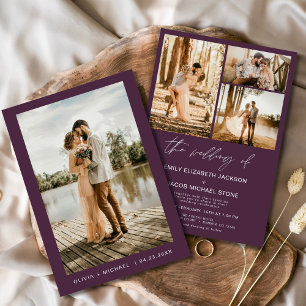 Plum Purple Minimalist Elegant Photo Wedding  Invitation