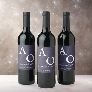 Plum Purple Minimalist Monogram Wedding Wine Label