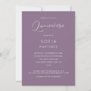 Plum Purple MOD Calligraphy Quinceanera Invitation