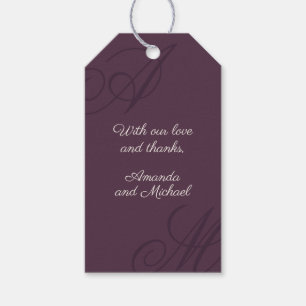 Plum Purple Modern Edge Elegant Monogram Wedding Gift Tags