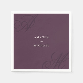 Plum Purple Modern Edge Elegant Monogram Wedding Napkin