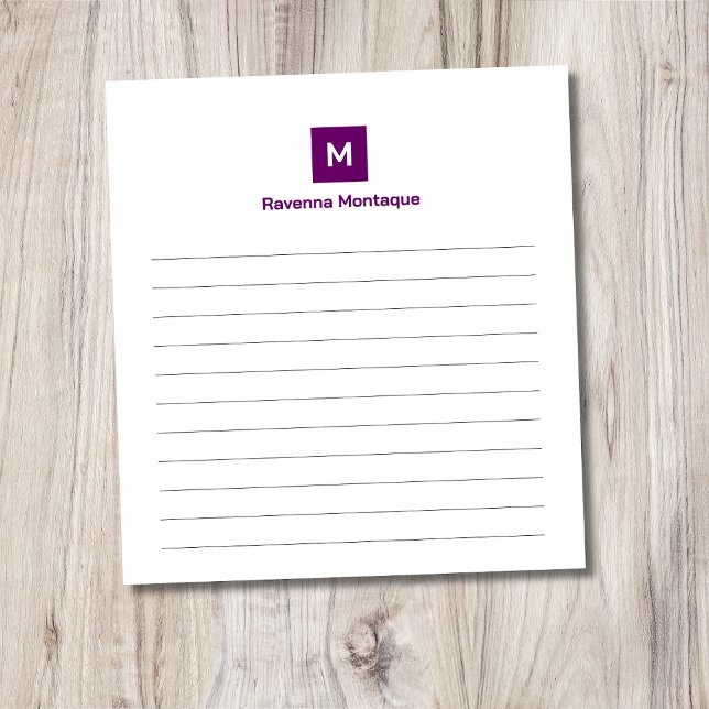 Plum Purple Modern Lined Chic Trendy Monogram  Notepad (Creator Uploaded)