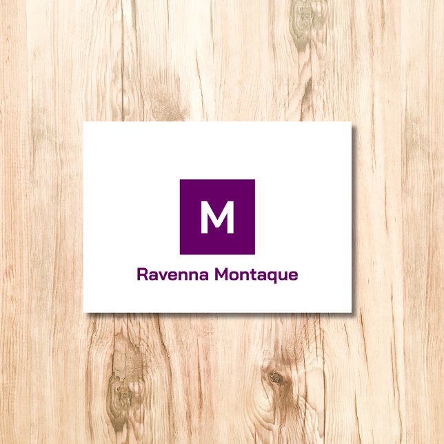 Plum Purple Modern Monogram Personalized Name  Note Card (Creator Uploaded)