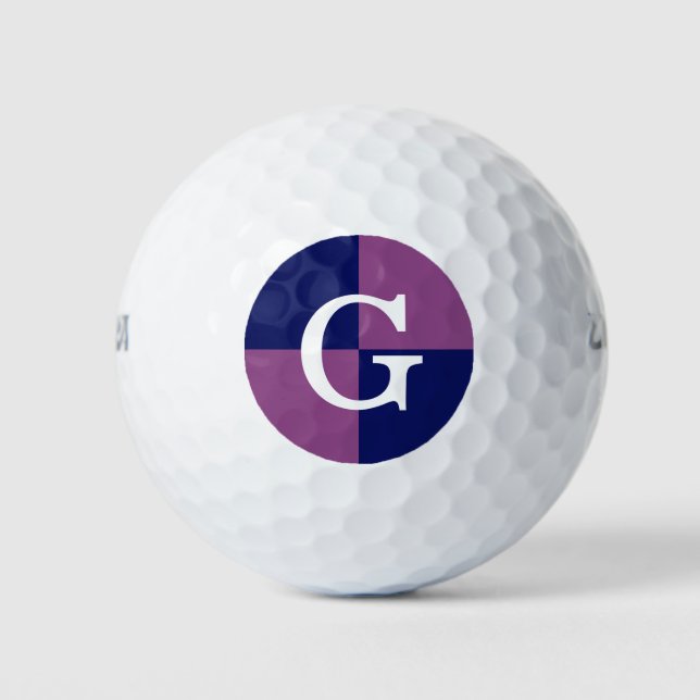 Plum Purple Navy Blue LG Chequered Monogram Golf Balls (Front)