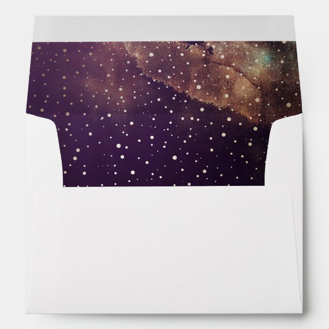 Plum Purple Night Gold Stars Wedding Envelopes (Back (Bottom))