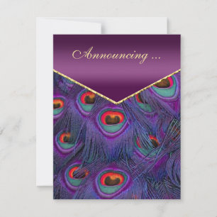 Plum Purple Peacock Engagement Announcement