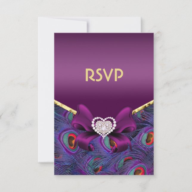 Plum Purple  Peacock RSVP Card (Front)