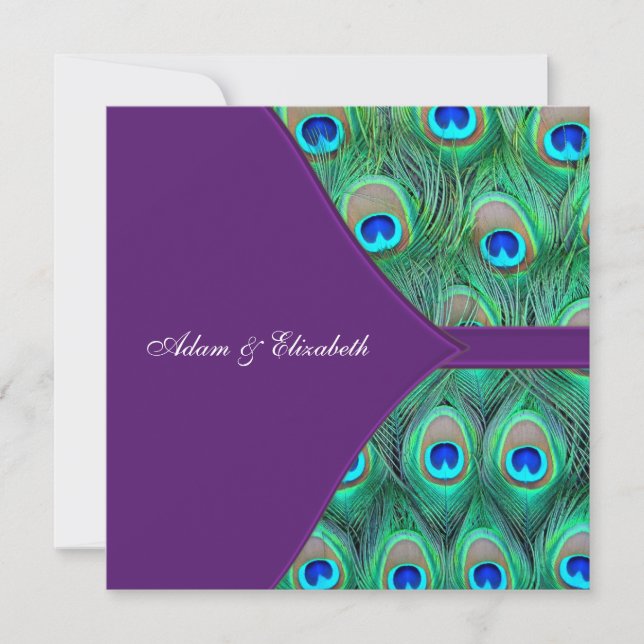 Plum Purple Peacock Wedding Invitation (Front)