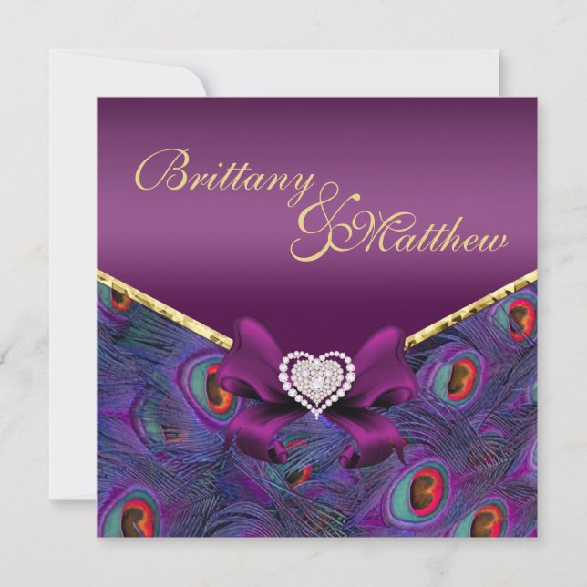 Plum Purple Peacock Wedding Invitation (Front)
