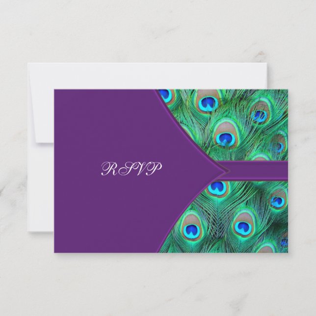 Plum Purple Peacock Wedding RSVP (Front)