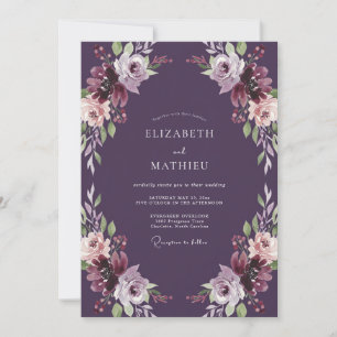 Plum Purple Petal Wedding Invitation